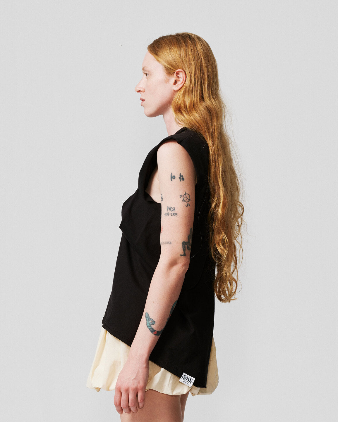 005-102 Asymmetrical Black T-shirt Evade House