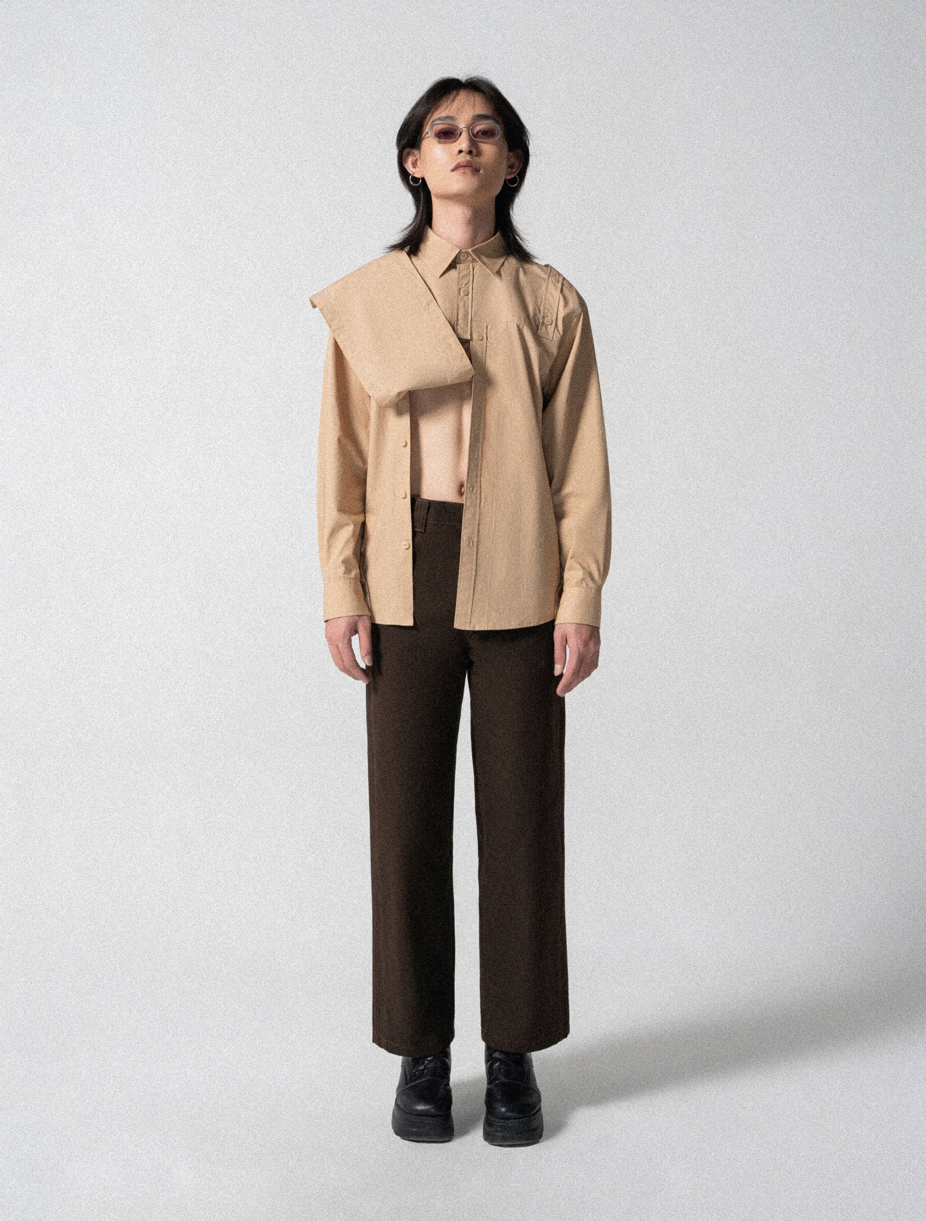 MULTIPLE BUTTON BANDS SHIRT CAPPUCCINO - Studio Stars - khe.hanoi